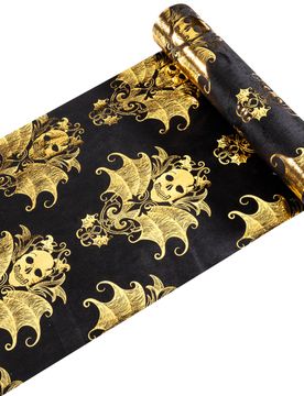 Barocker Tischläufer Skelett Samt Gold-Schwarz