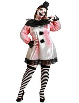 Pierrot Damenkostüm in Übergröße weiß rot