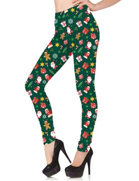Leggings mit Weihnachtsmotiven für Damen Grün - female