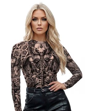 Gothic-Tattoo-Effekt-Top für Damen - female