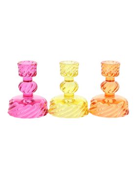 Er-Set Kerzenhalter aus Glas in Rosa, Gelb und Orange - 10 cm