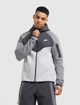 Mens Felpa con Cappuccio Full Zip Tech Mix - Grigio, grigio grigio Uomo taglia S
