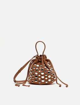 Tudi borsa a secchiello effetto camoscio con borchie ED