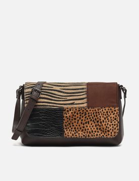 Ziveri shoulder bag with flap and animal print patchwork pattern