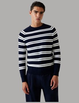 Pullover a Righe Uomo Cotone Girocollo Regular Fit