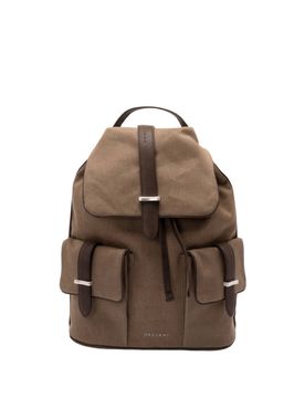 Canvas and Leather Backpack with Adjustable Straps - 32x42x15 cm