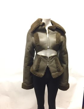 Cut-out Shearling-trim Leather Jacket