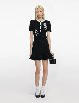 Crepe Fur Hem Mini Dress