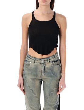 Basic' Tank Top in Semi-transparent Cotton, Crop Model, Raw Cut Hem and Round Neckline