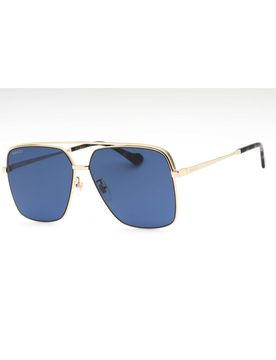 Sleek Rectangular Metal Sunglasses with Blue Lenses - 61mm