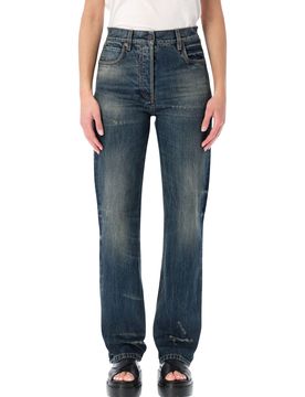 Straight-leg Washed Denim Jeans
