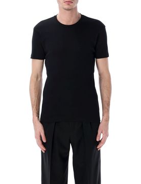 Crewneck T-shirt with Logo Embroidery on the Front and Perforated Design in Cotton Man