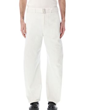 TWISTED BELTED PANTS in DENIM - Bleached Heavy Denim - Unisex