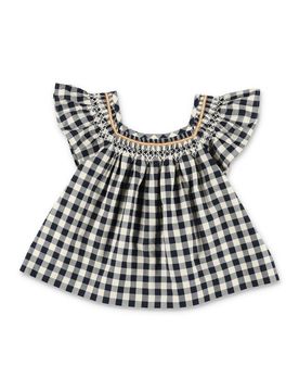 Checkered Mini Dress with Ruffled Sleeves