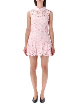 Retro-Inspired Mini Dress with Guipure Lace - Size 8