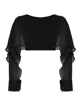 Illusion Cropped Ruffled Sequined Mesh Top