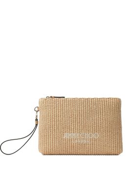 Shearling Zipped Top Pouch with Leather Strap