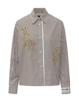 Elegant Striped Shirt with Applied Embroidery