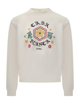Pullover with Embroidered Logo and Floral Design