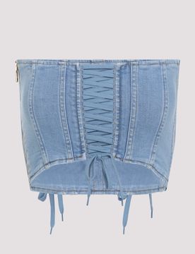 Denim Bustier Top with Crossover Laces