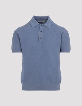 Microstructured Cotton Polo Shirt with Plain-knit Collar