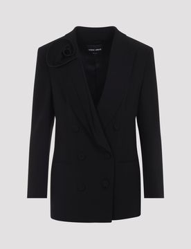 Double-breasted Jacket in Silk Cady with Rose Detail