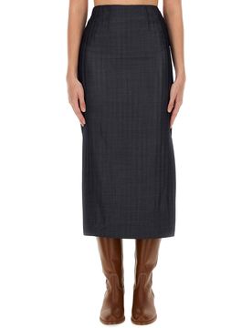 Pencil Midi Skirt in Wool-blend Fabric
