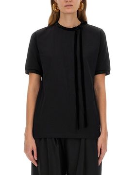 Velvet-trimmed Bow T-shirt
