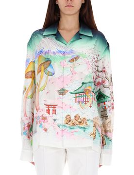 Flowers Long Sleeve Silk Twill Shirt