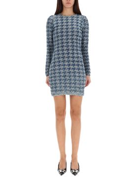 Frayed-houndstooth Mini Dress