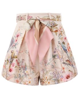 Rebellion Tuck Tie-detailed Printed Silk and Cotton-blend Shorts