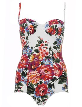 Flower Bouquet-print Balconette One-piece Swimsuit