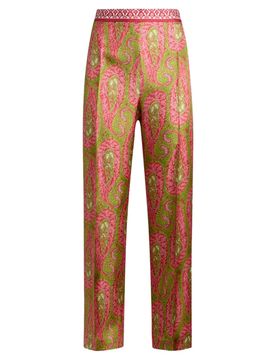 Paisley-print Stretch-velvet Flared Pants
