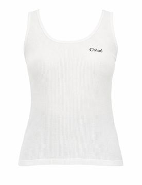Chloé Ribbed Stretch Jersey Tank Top with Logo Embroidered on the Chest
