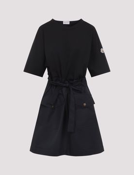 MONCLER Belted Cotton Mini Dress