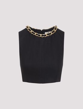Linen-blend Top with Jewel Chain