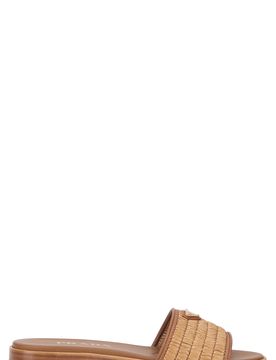 Elegant Raffia and Leather Slide Sandals