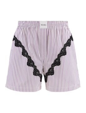 Cotton Mini Shorts with Contrast Lace Inserts