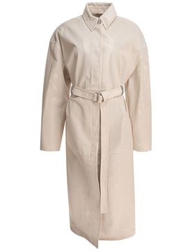 Perforated Belted Long-Sleeved Coat