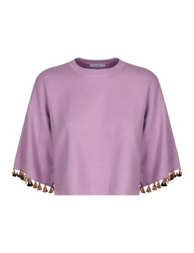 Cropped Sequin Embellished Crew-Neck Sweater