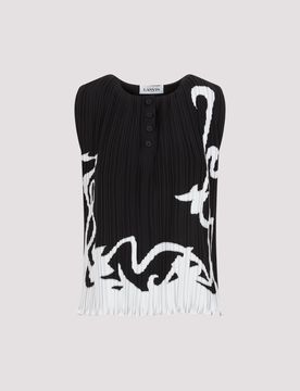 Abstract-print Pleated Blouse