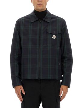 Checked Cotton Gabardine Zip-Up Shirt Jacket