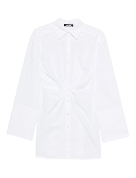 Mini Gathered Button-Up Dress with Long Sleeves