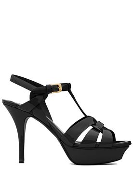 Beveled Platform Sandals with Intertwining Straps - 10.5 cm Heel Height