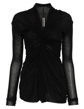 Draped V-Neck Top with Long Sleeves - Size 40