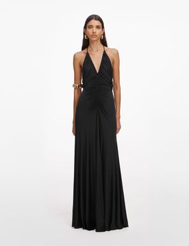 Gathered Halter Neck Backless Mini Dress - Size S
