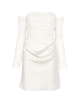 Strapless Satin Mini Dress with Ruffle Tail - Size 34