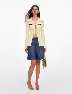Chic Button-Down Shirt with Contrast Trims - Size S