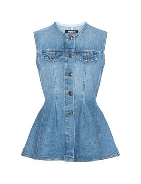 Round Neck Button-Up Shirt with Chest Pockets - Size 34