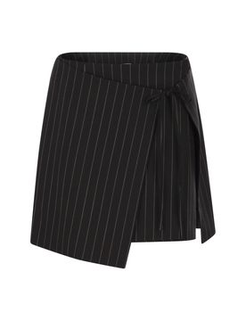 Chic Pinstripe Mini Skirt with Double Wrap Construction
